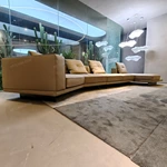 Fluid Curved Sectional Top-Grain Leather Sofa with Integrated Marble Side Platform